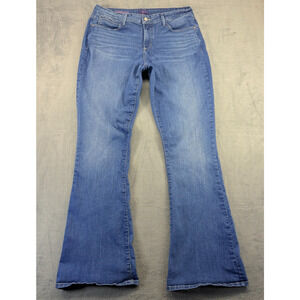 NYDJ Farrah Flare Jeans Womens 12 Blue Denim Stretch Lift Tuck Distressed Rock